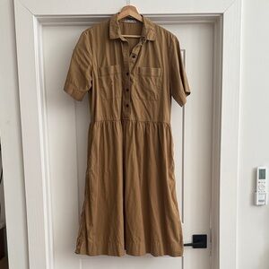 Everlane Tan Midi Button-Up Dress